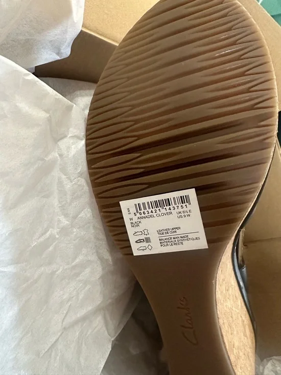 Clarks Black Leather Cork Wedge Sandal - Picture 6 of 14